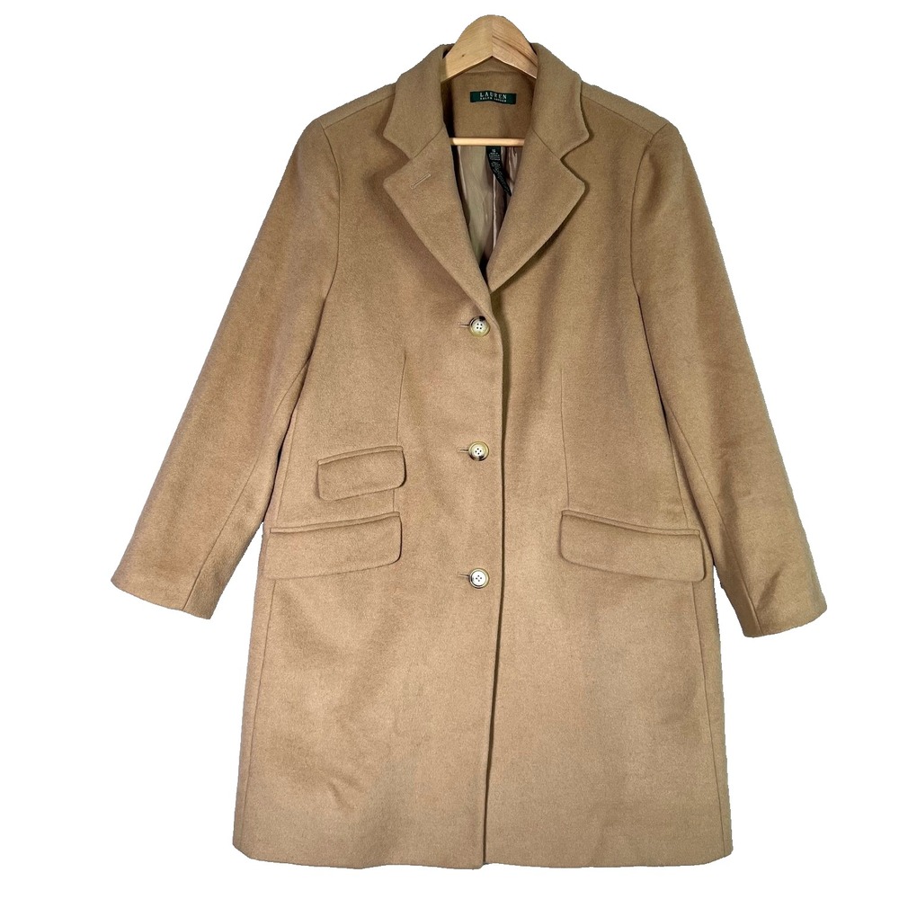Lauren Ralph Lauren Reefer Coat 16 Camel Wool Blend Single Breasted